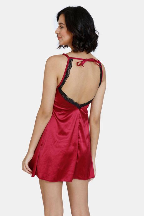 Zivame Satin Babydoll With Thong - Beet Red — image 3